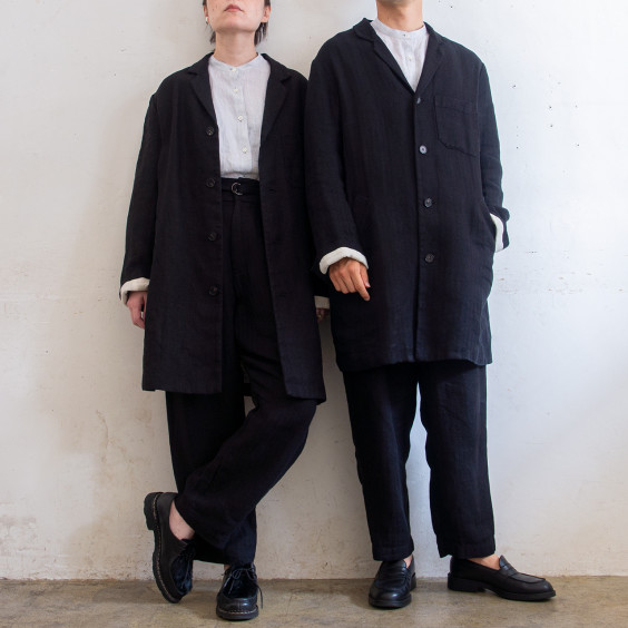 unisex coat jacket／herringbone linen〈black〉 | SALUÉ