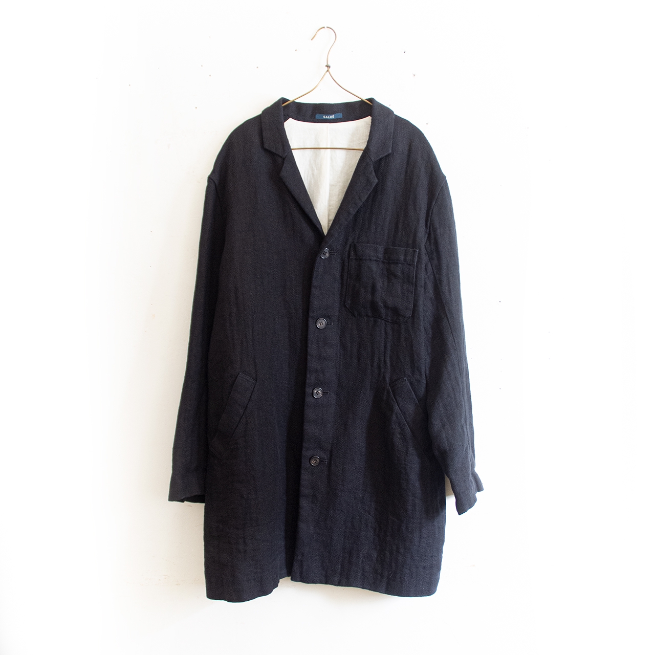 unisex coat jacket／herringbone linen〈black〉 | SALUÉ