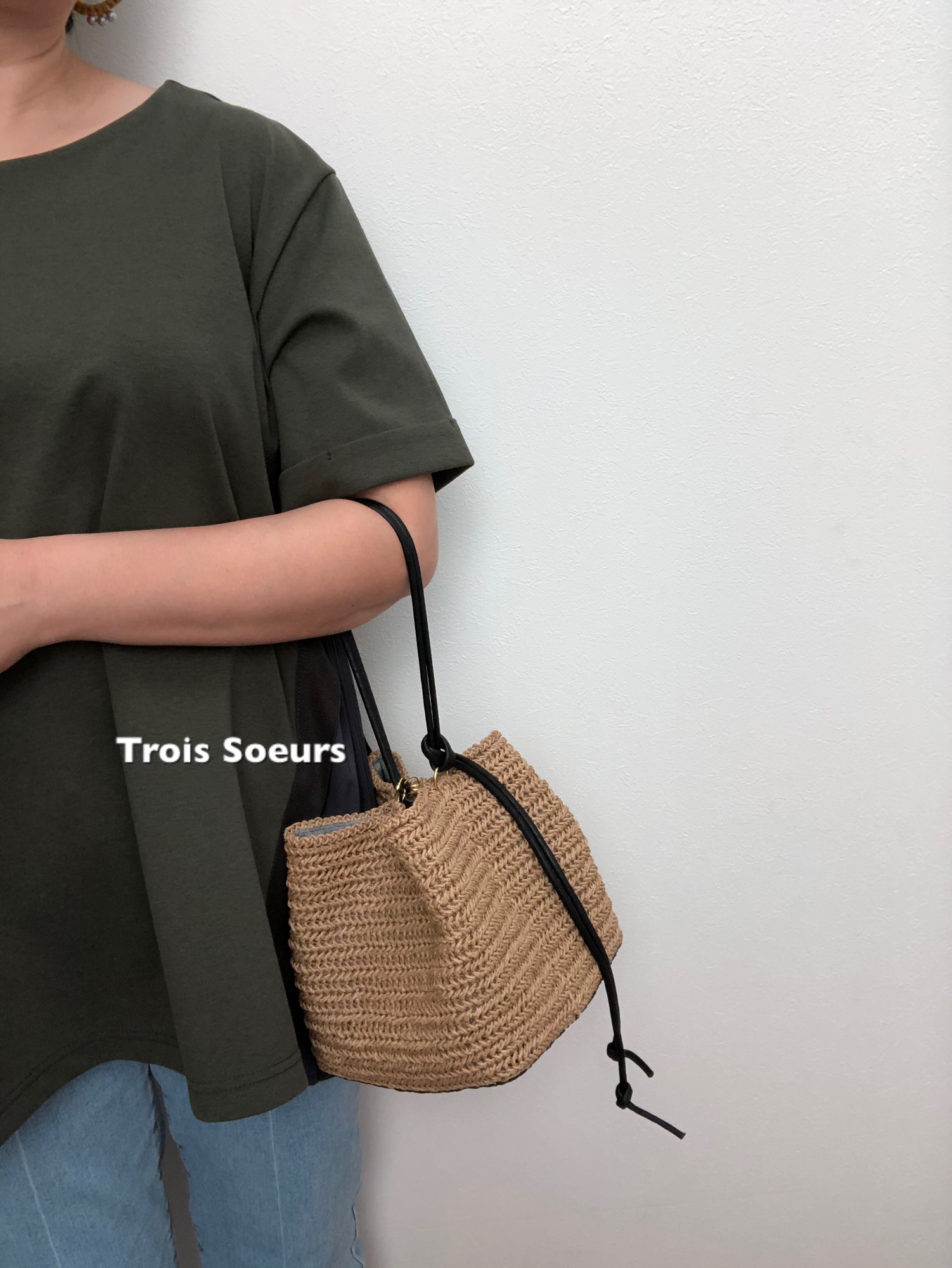 バイカラー3way巾着バッグ square | Trois Soeurs