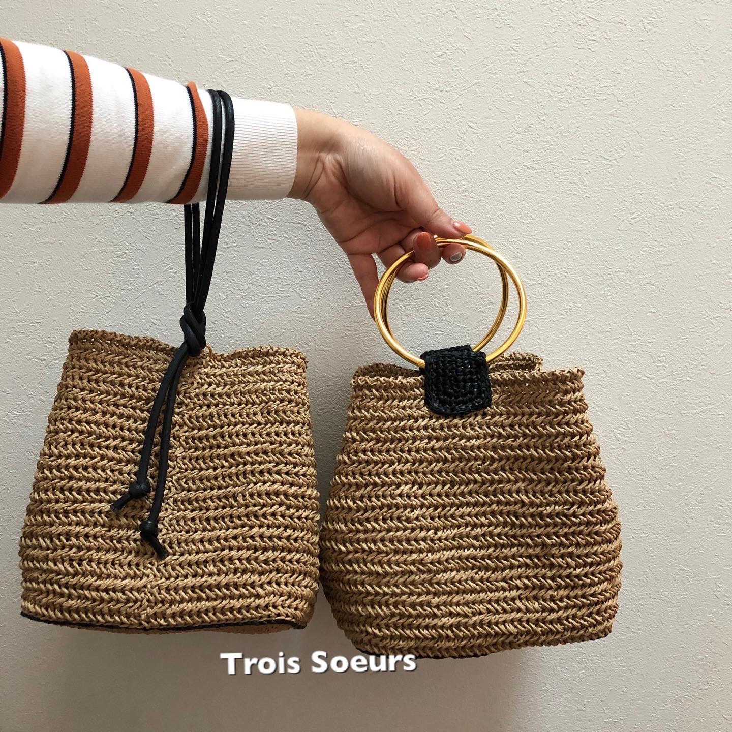 バイカラー巾着バッグ square | Trois Soeurs