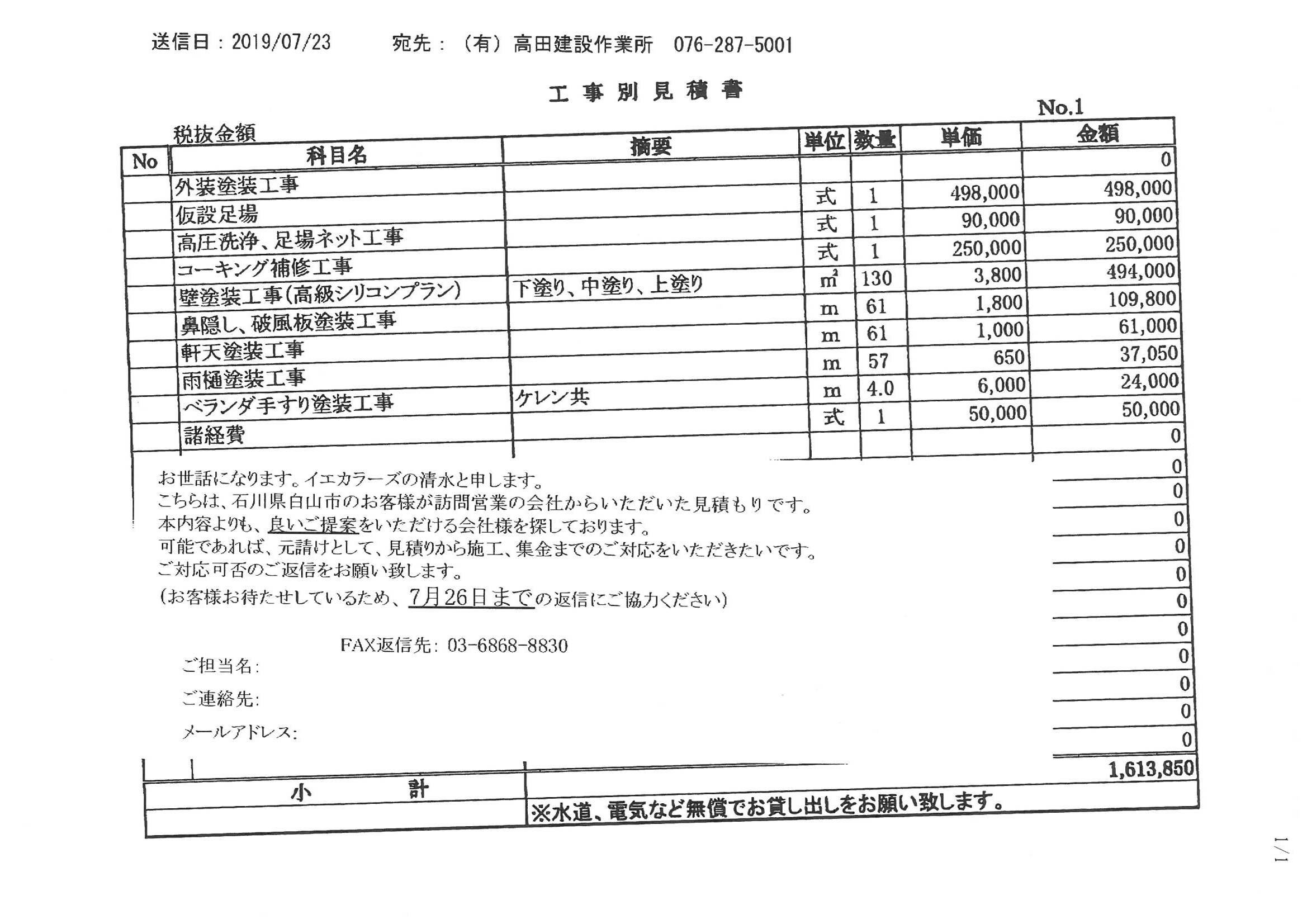 見積比較サイトから見積依頼が来ました | 白山市・金沢市のリフォーム