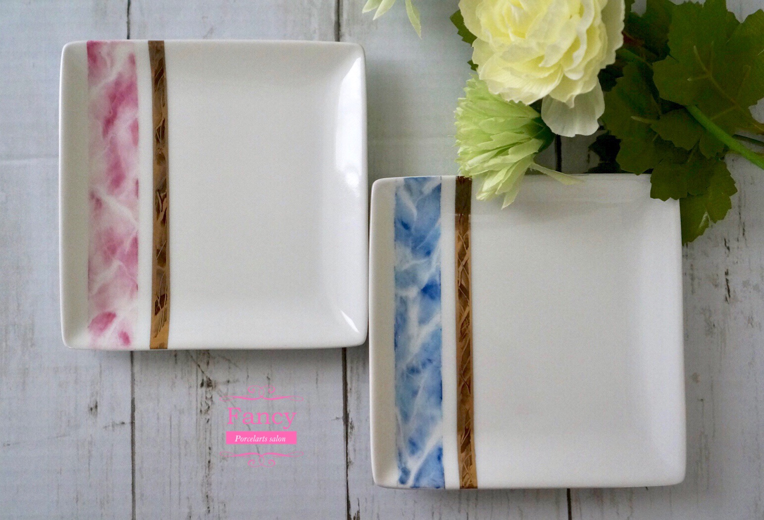 大理石模様のモダンプレート 東京 新宿ポーセラーツサロン Fancy