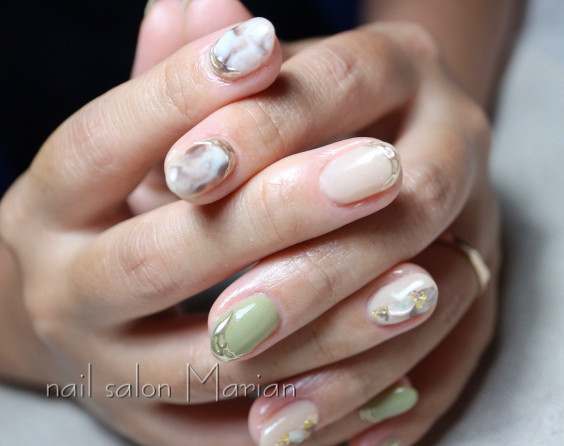 秋ネイル マーブルネイル ラインミラー ネイルサロン マリアン