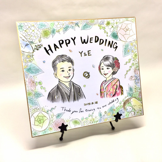 リアルなタッチ お花いっぱいウェルカムボード Atelier Acharatta アトリエあちゃらった 似顔絵 イラスト アート