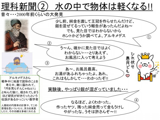 理科新聞 水の中で物体は軽くなる 原 塾