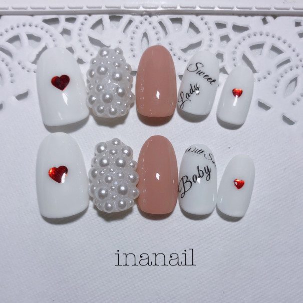 31 大人っぽハートパールネイル Inanail