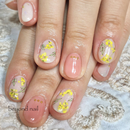 ミモザ 押し花ネイル 八王子ネイル Beyond Nail Salon ミモザ 押し花ネイル 八王子ネイル Beyond Nail Salon