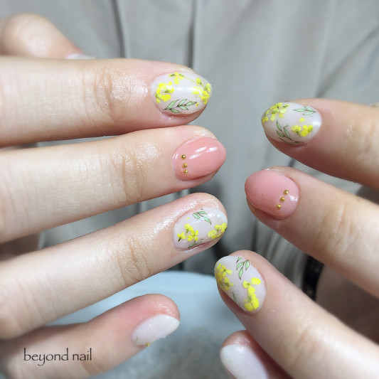 ミモザ 押し花ネイル 八王子ネイル Beyond Nail Salon ミモザ 押し花ネイル 八王子ネイル Beyond Nail Salon
