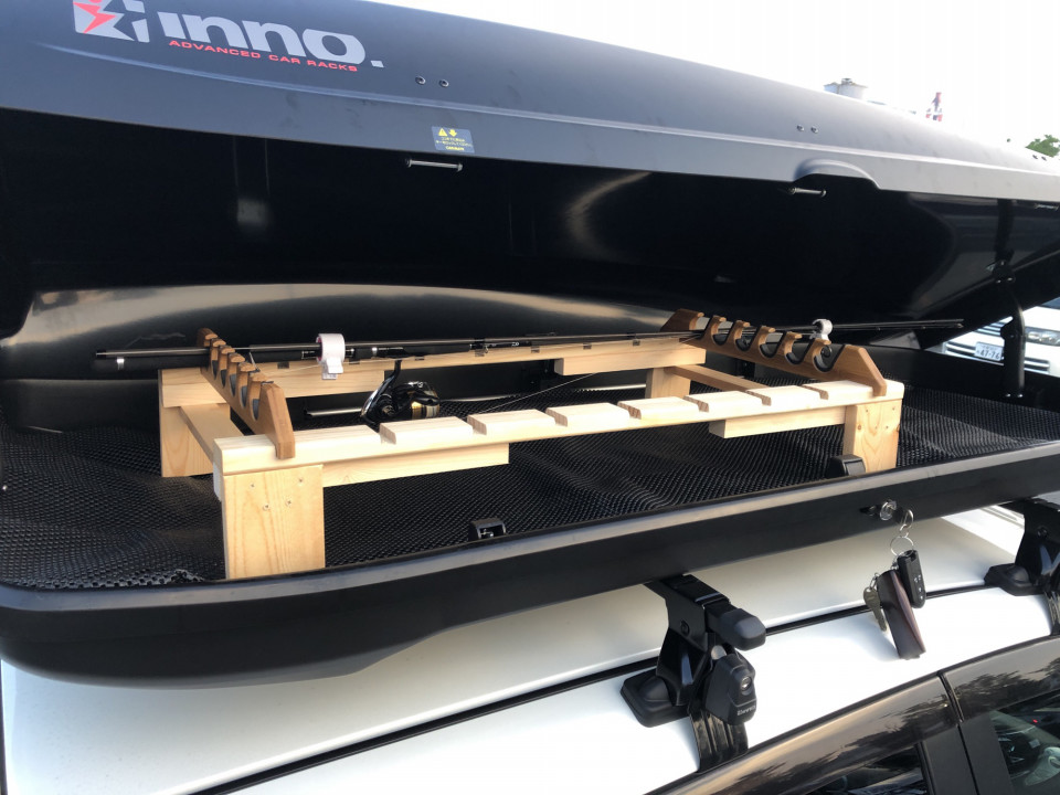 ルーフボックスの中身の竿受け自作diy Tokyo Bay Fishing Club