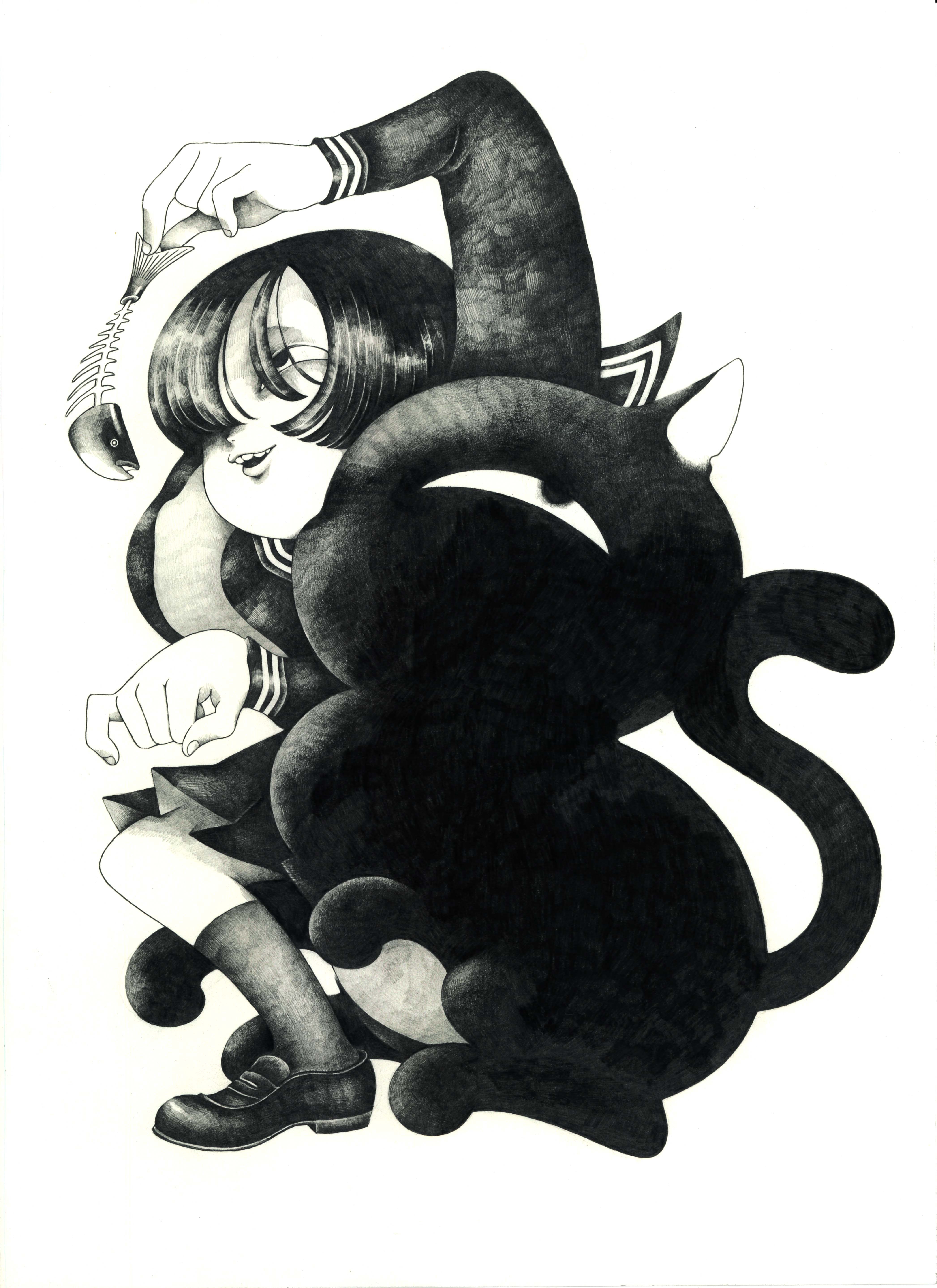 宮坂なこ 夢見飴 A4サイズ アート作品 curtain_miyasaka03_heya-1-