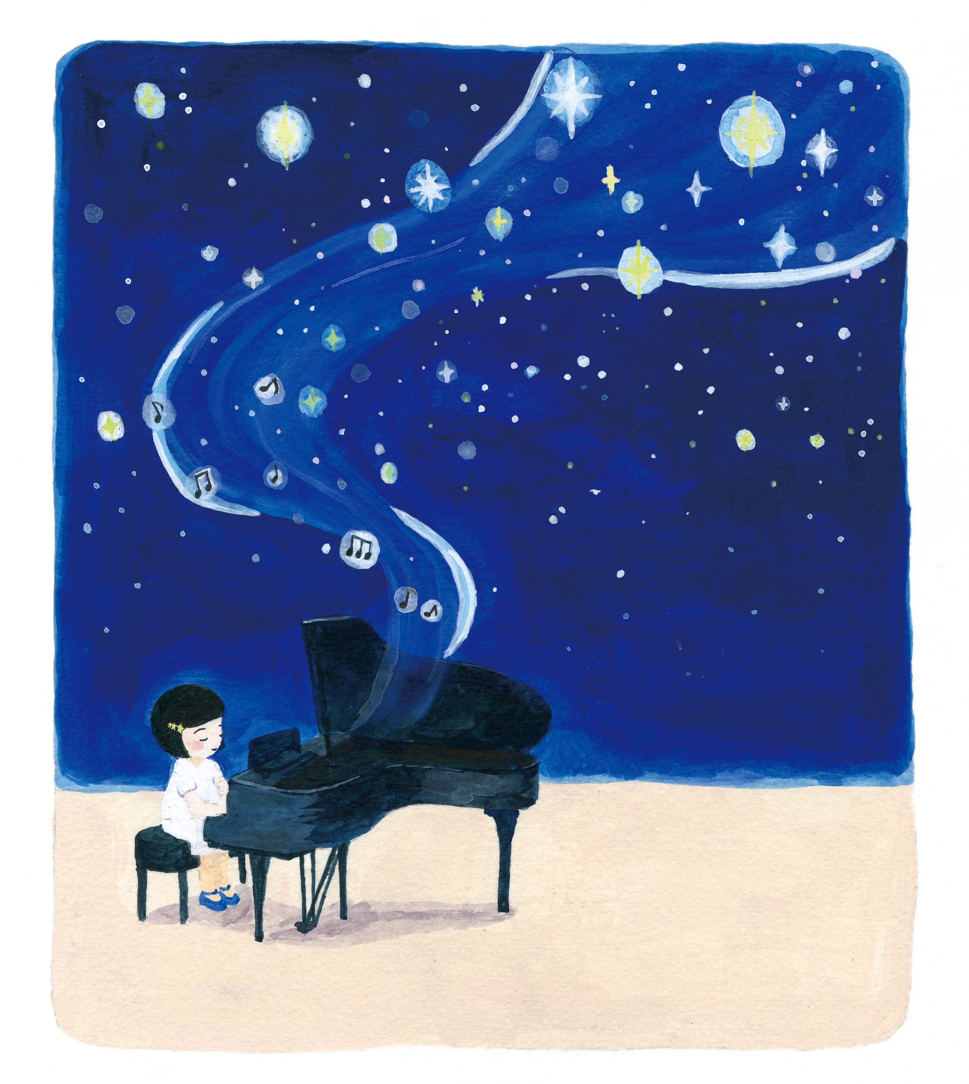 星降る夜のピアノのイラスト Kazumi Iida Portfolio Site