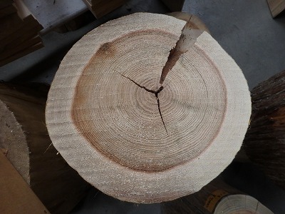 丸太輪切り やっぱり割れます 東京 吉祥寺の勝又木材 一枚板カウンター