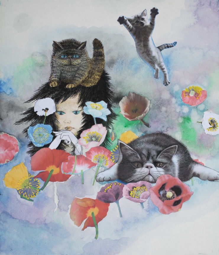 佐藤昌美 花とレモン 日本画 約60cm x 50cm 絵画