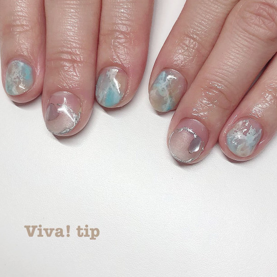ベージュ ブルーニュアンス 辻堂のネイルサロン Viva Tip ビバティップ