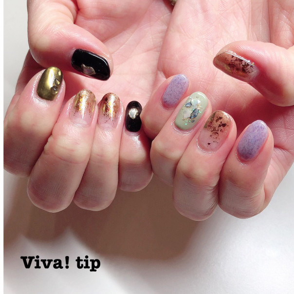 ニュアンスアシンメトリーネイル 辻堂 茅ヶ崎 ネイルサロン Viva