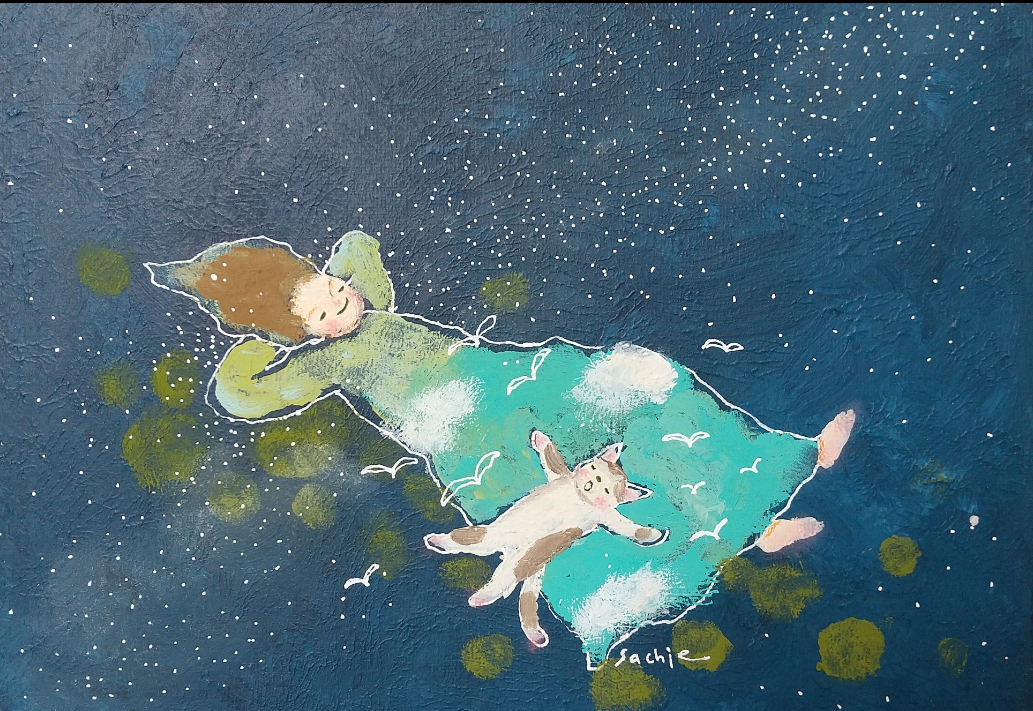 ノブサチ　お空をみあげて　絵画 ノブサチお空をみあげて絵画