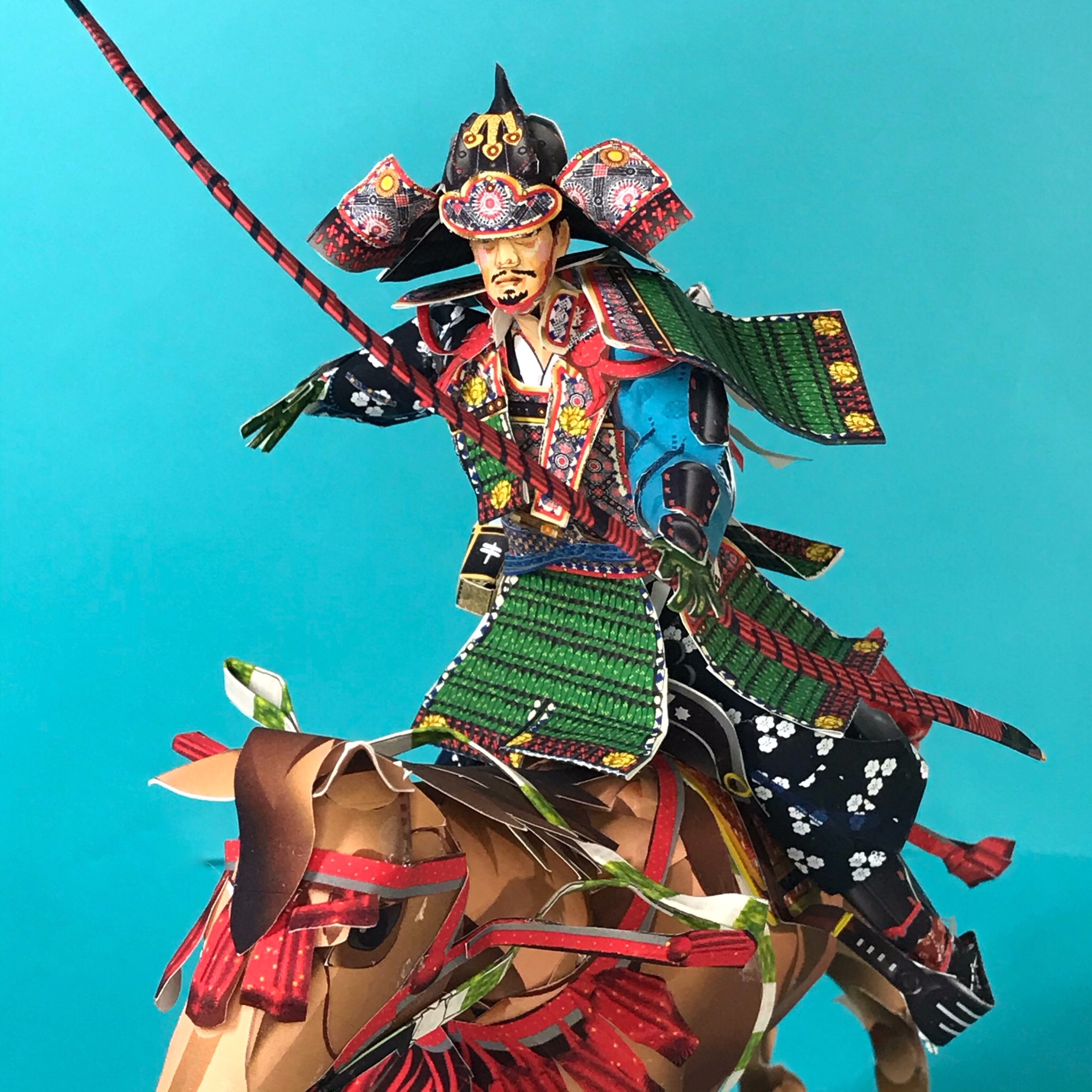 鎌倉期 武将 絵馬 輪宝紋 梨子打烏帽子 甲冑 武将 弓 73cm×75cm 仏教