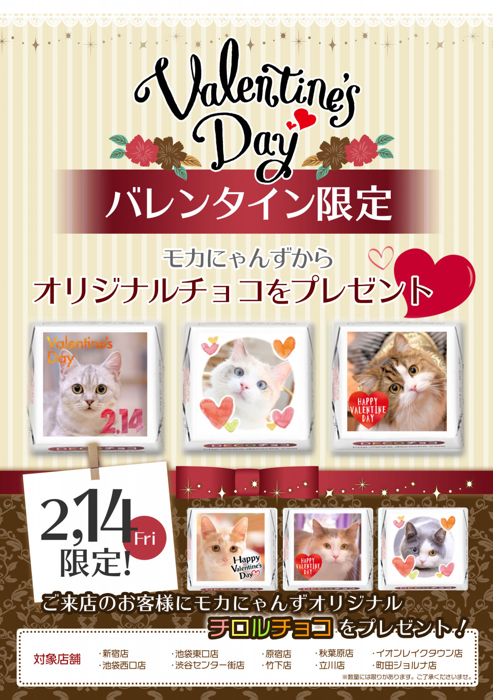 猫カフェモカ10店舗でバレンタインイベントを開催いたします 猫カフェモカ お知らせ メディア掲載情報