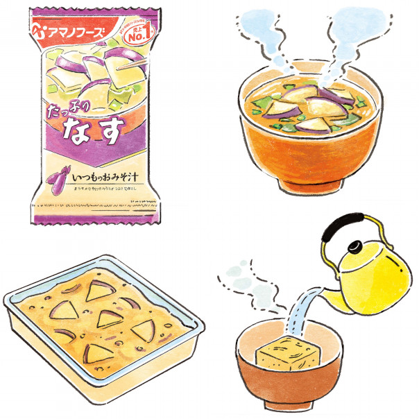 Works アマノ食堂 フリーズドライのおみそ汁ができるまで サイト内イラスト Nagano Mami