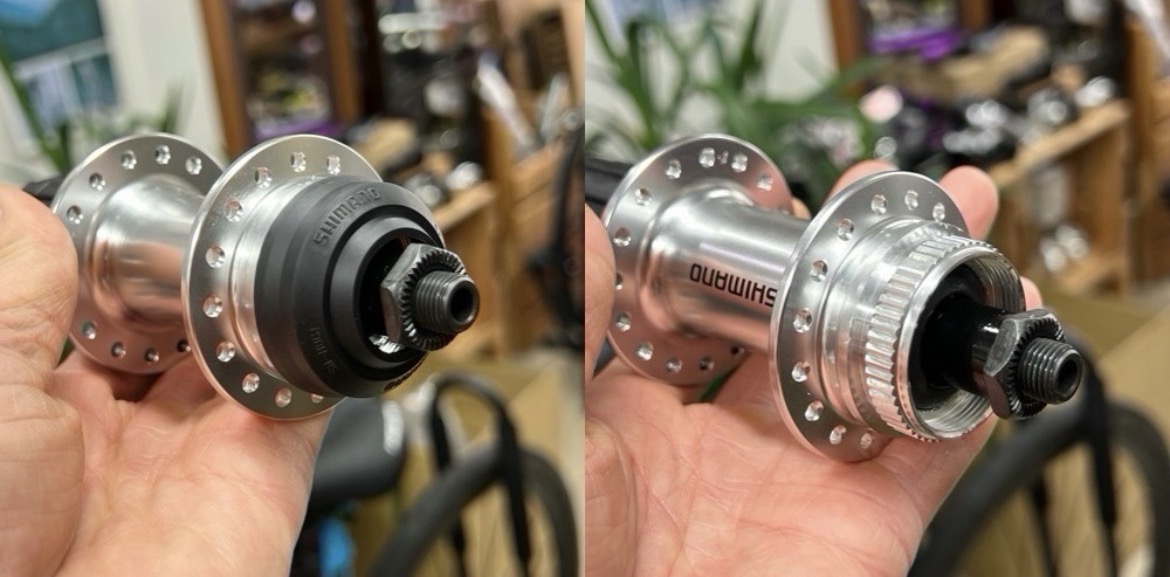 シマノ製、手頃なシルバーハブ。 | Snatch Cycles