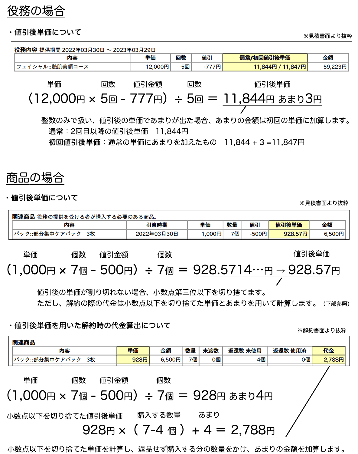 Q-0076K 値引後単価の算出方法について | けいやくん 特商法対応電子契約書作成管理サービス