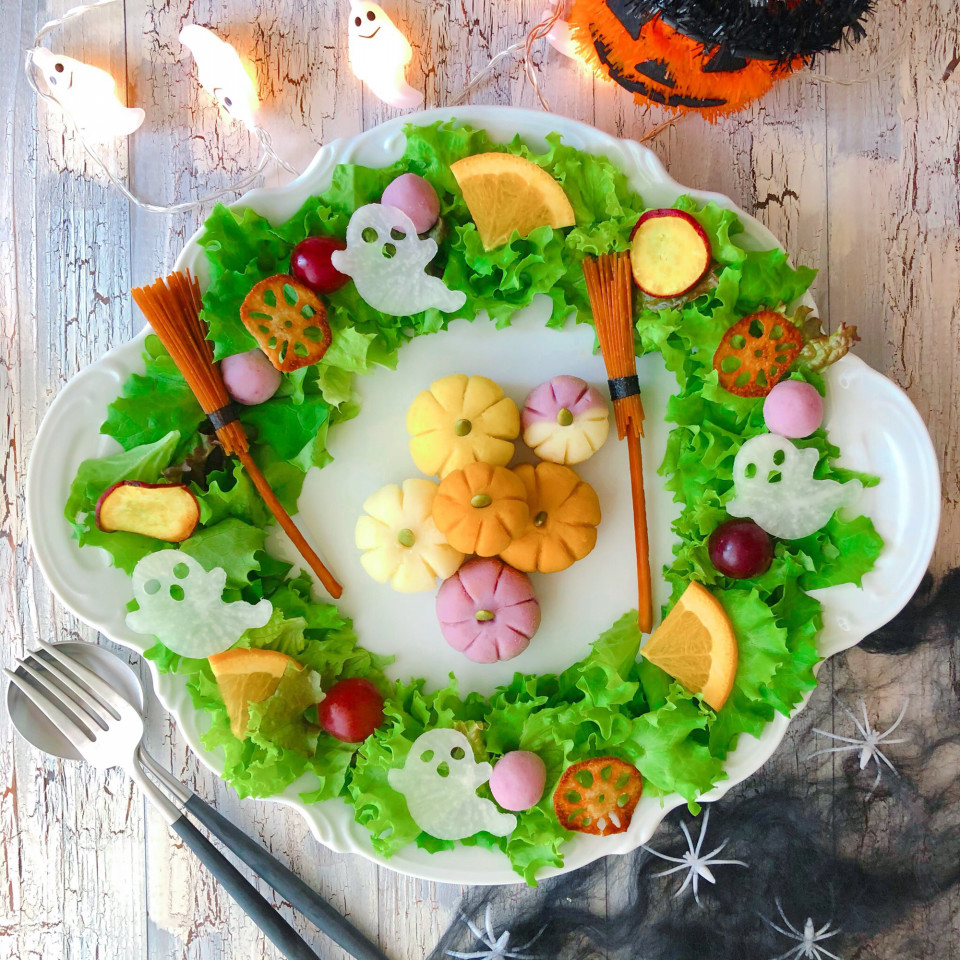 ハロウィンの パンプキンリースサラダ Colorful Kitchen Works