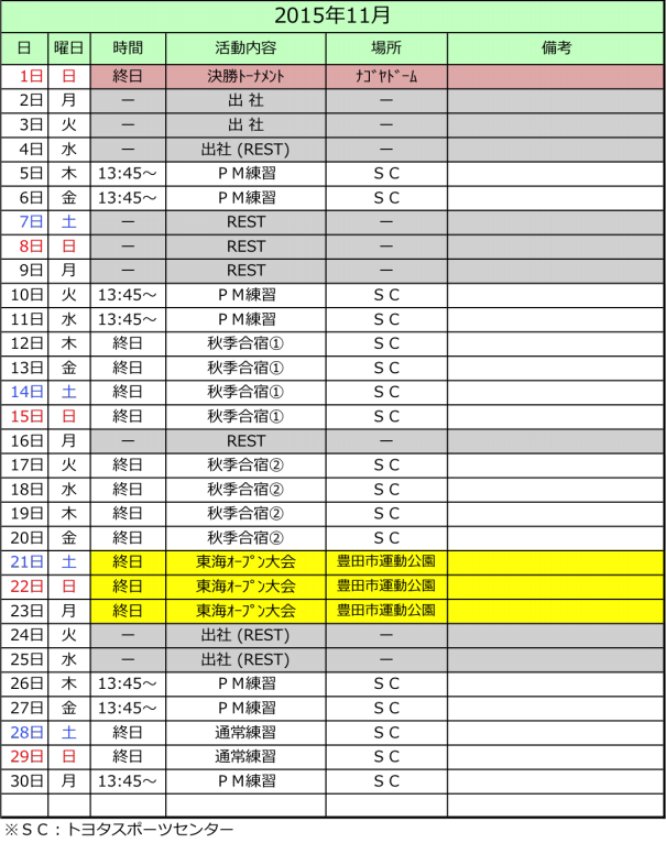 トヨタ自動車レッドテリア ズ １１月活動スケジュールのお知らせ トヨタ自動車女子ソフトボール部 公式ブログ