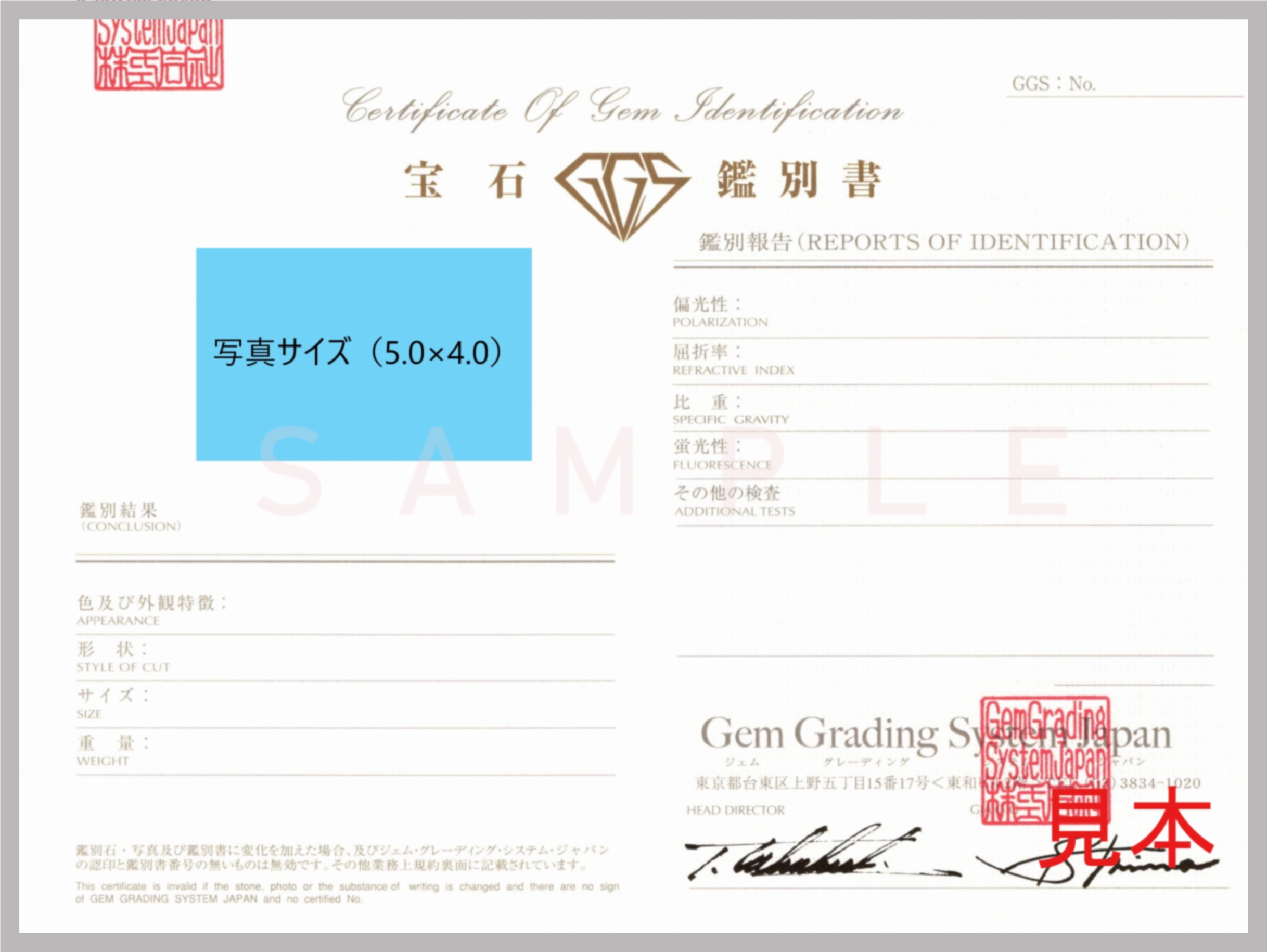 鑑 別 書 | Gem Grading System Japan