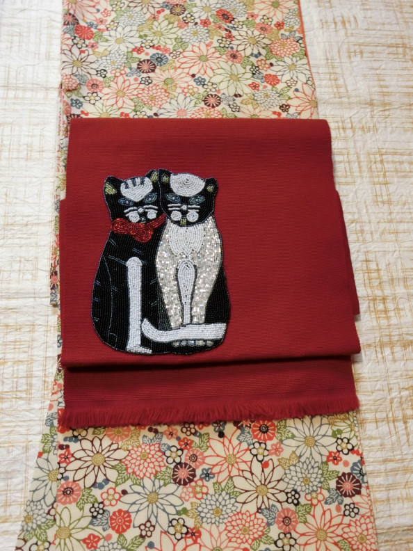 猫ビーズ刺繍の帯 公式 花園商店 アパートメント店 長野県上田市