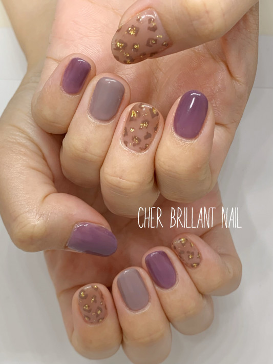 とろみカラーネイル レオパード 紫ネイル Cher Brillant Nail シェルブリアンネイル