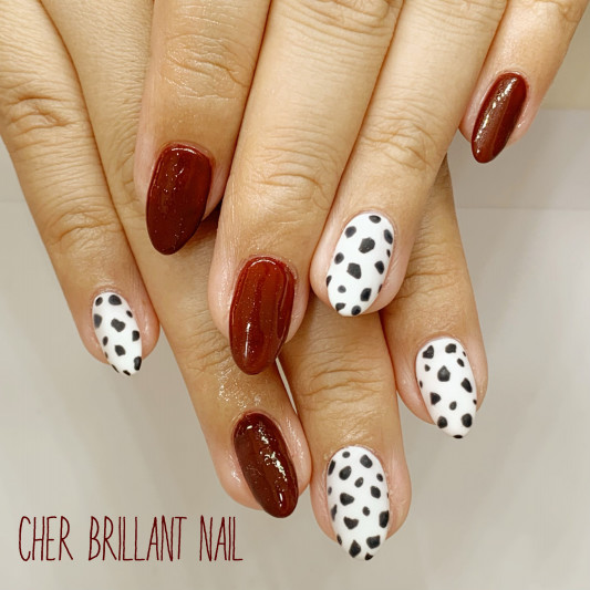 ボルドーネイルとダルメシアン柄 Cher Brillant Nail シェルブリアンネイル