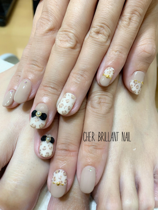 ハンドフットお揃い レオパードネイル Cher Brillant Nail