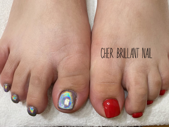 オーロラミラーネイル ワンカラーフットネイル Cher Brillant Nail