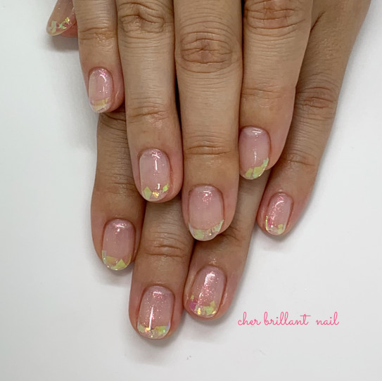 先端だけラメとホロでキラキラネイル Cher Brillant Nail