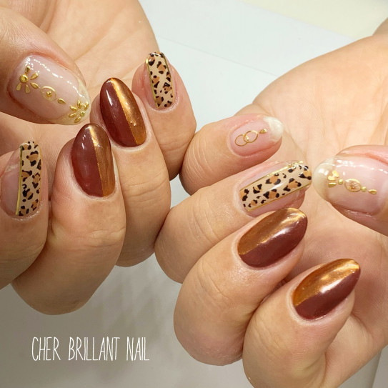 クリアーネイル レオパードライン テラコッタネイル Cher Brillant Nail