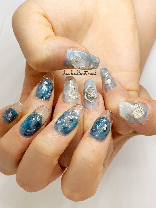 先端クリアフレンチ リゾートネイル Cher Brillant Nail シェルブリアンネイル