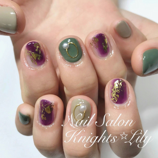 スモーキーカラーの塗りかけネイル 名古屋 緑区 天白区 Nail Salon Knights Star Lily ネイルサロン ナイトスターリリー