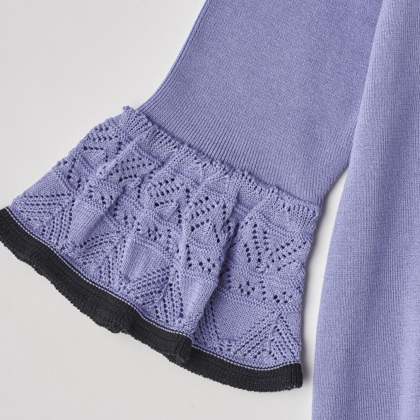 DiDi Guranjie 袖部分＆裾レーシー編み ニットワンピース（ライラック  