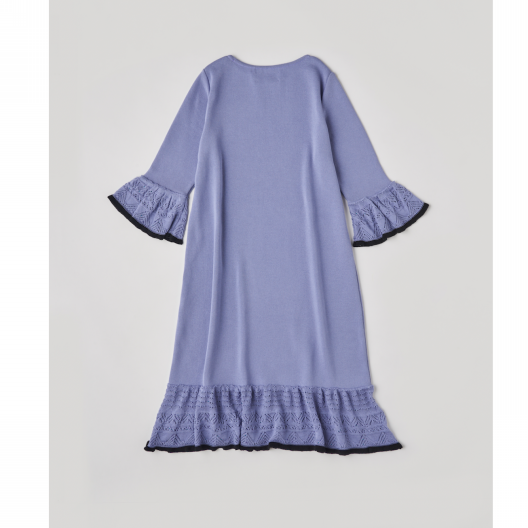 DiDi Guranjie 袖部分＆裾レーシー編み ニットワンピース（ライラック  