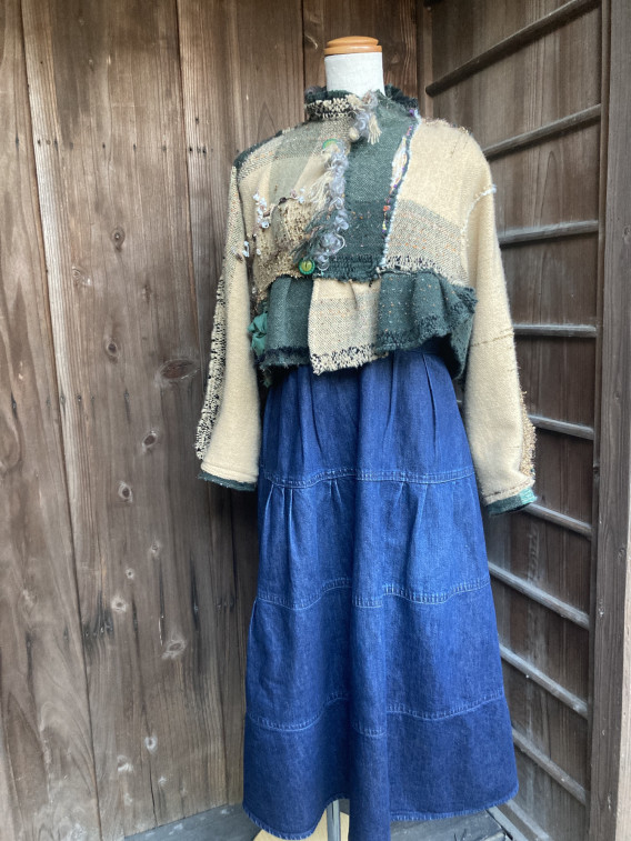 新品✨ さをり織り ジャンパースカート ワンピース ボタン  