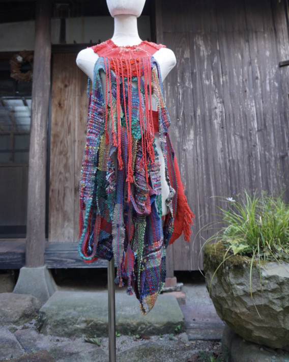 新品✨ さをり織り ジャンパースカート ワンピース ボタン  