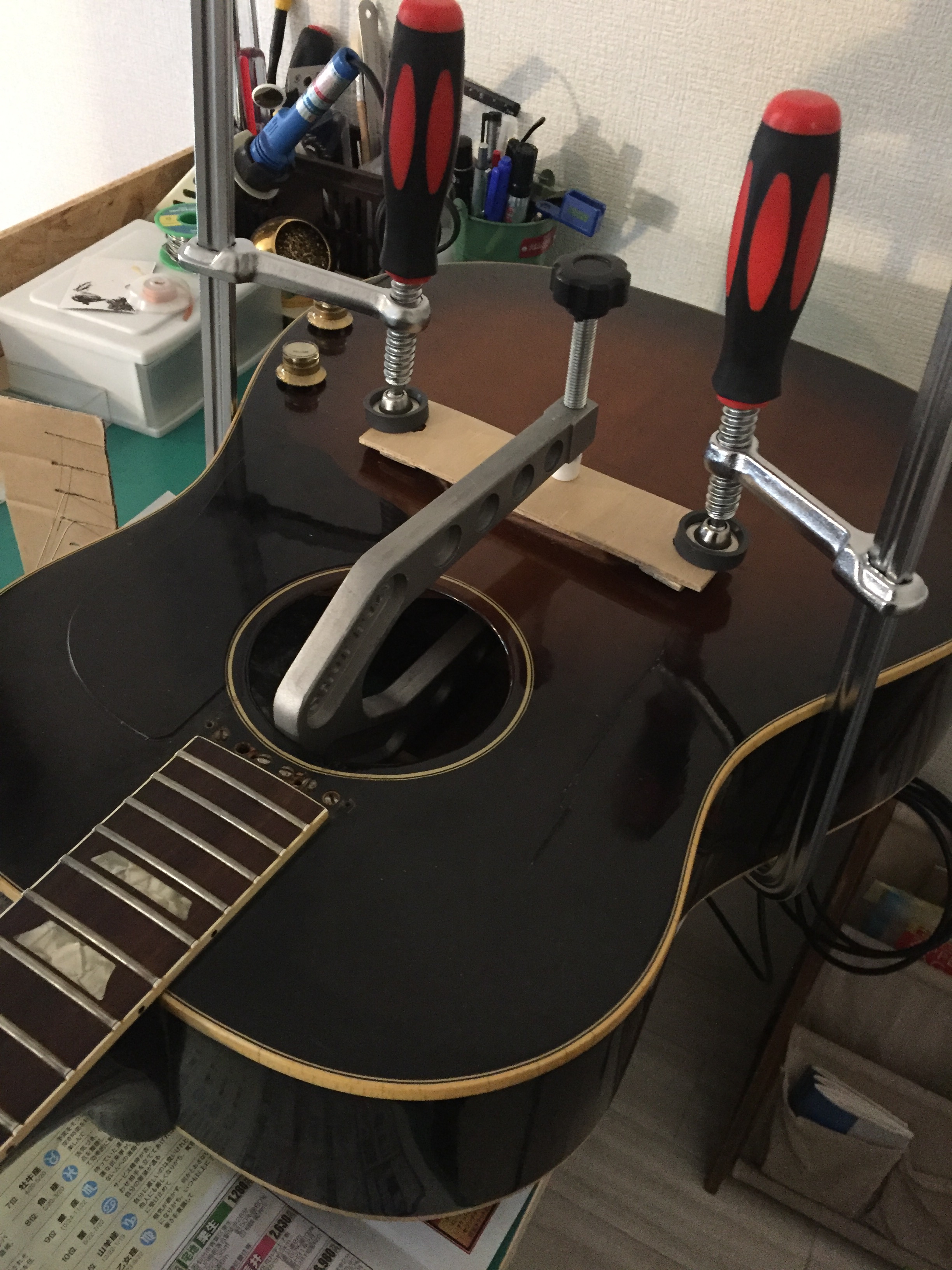 I様 Gibson J-160E フレット交換＆ブリッジ・ブレイシング剥がれ