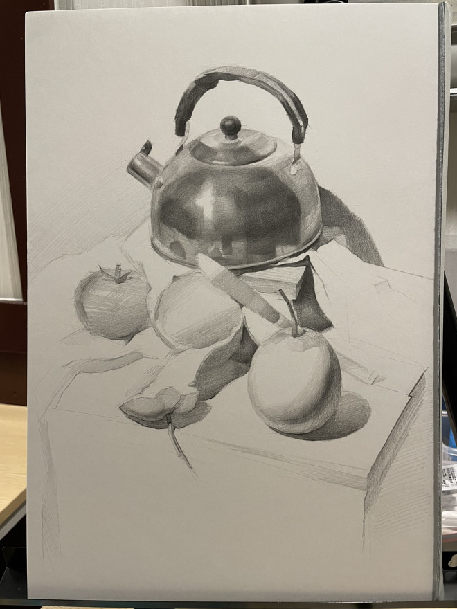 静物鉛筆デッサン練習作品52枚箱付き 白く