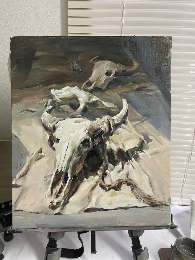 AZUMAs式油絵で牛骨を描く | 大阪 絵画教室 AZUMAs (デッサン教室 