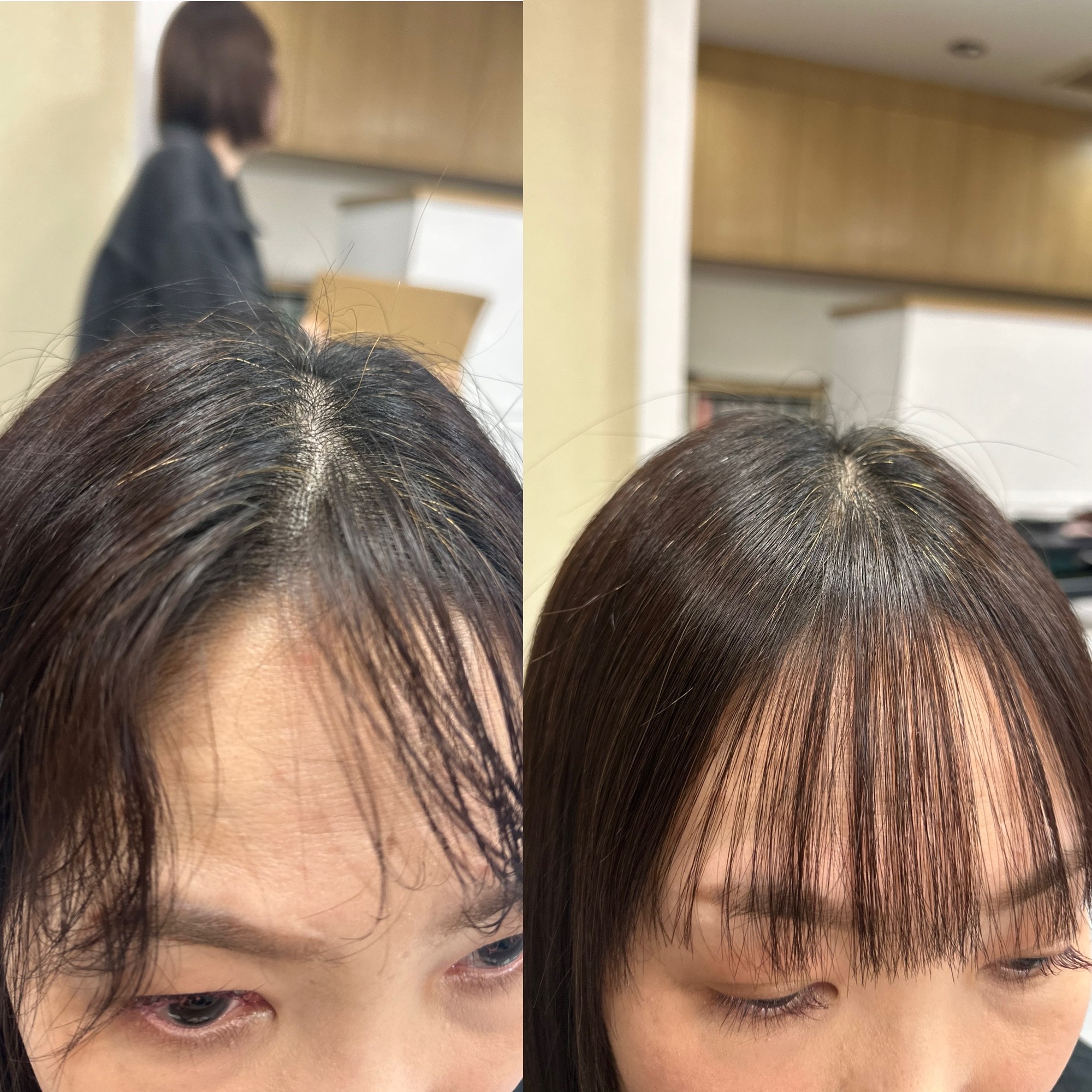 カラークロス、パーマクロス クロスパーマ はえ癖によって割れ癖などを補正するパーマです