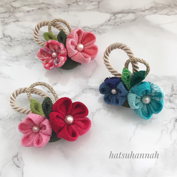 囲み】 つまみ細工 髪飾り 2（2月のOK西東京でのつまみ細工ワーク  