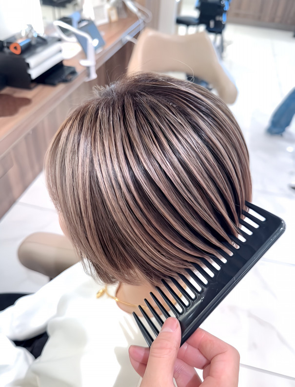 ショートボブでも可能。白髪もカバーOKバレイヤージュ | Ash 