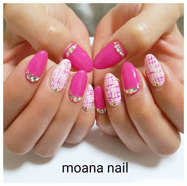 ジェル付け放題4500円 ツイード バービーピンク Moana Nail 名古屋市守山区の自宅ネイルサロン Moananail ﾓｱﾅﾈｲﾙ