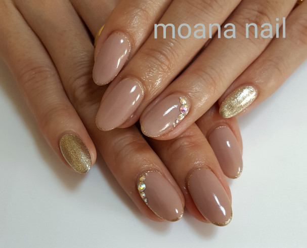 ジェル付放題4500円 ベージュ ゴールド オフィスネイル パラジェル Moana Nail 名古屋市守山区の自宅ネイルサロン Moananail ﾓｱﾅﾈｲﾙ