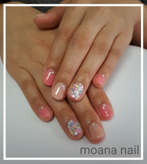 ジェルアート2本付3000yen ホログラム ピンク Moana Nail 名古屋市守山区の自宅ネイルサロン Moananail ﾓｱﾅﾈｲﾙ